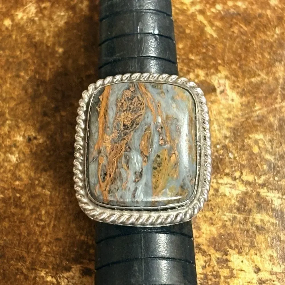 Sterling Silver and Pietersite Ring Size 8 w/ Roped Edges Vintage